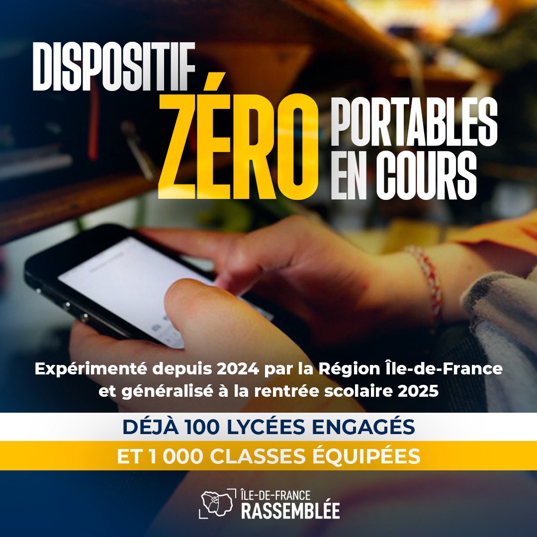 📵 Interdiction des téléphones #portables des #lycéens :
En #ÎledeFrance, <a href="/vpecresse/">Valérie Pécresse</a> et sa majorité n'ont pas attendu l'annonce d'Emmanuel Macron pour déployer le dispositif « Zéro portable en salle de cours ».
Une expérimentation lancée dès 2024 ⤵️