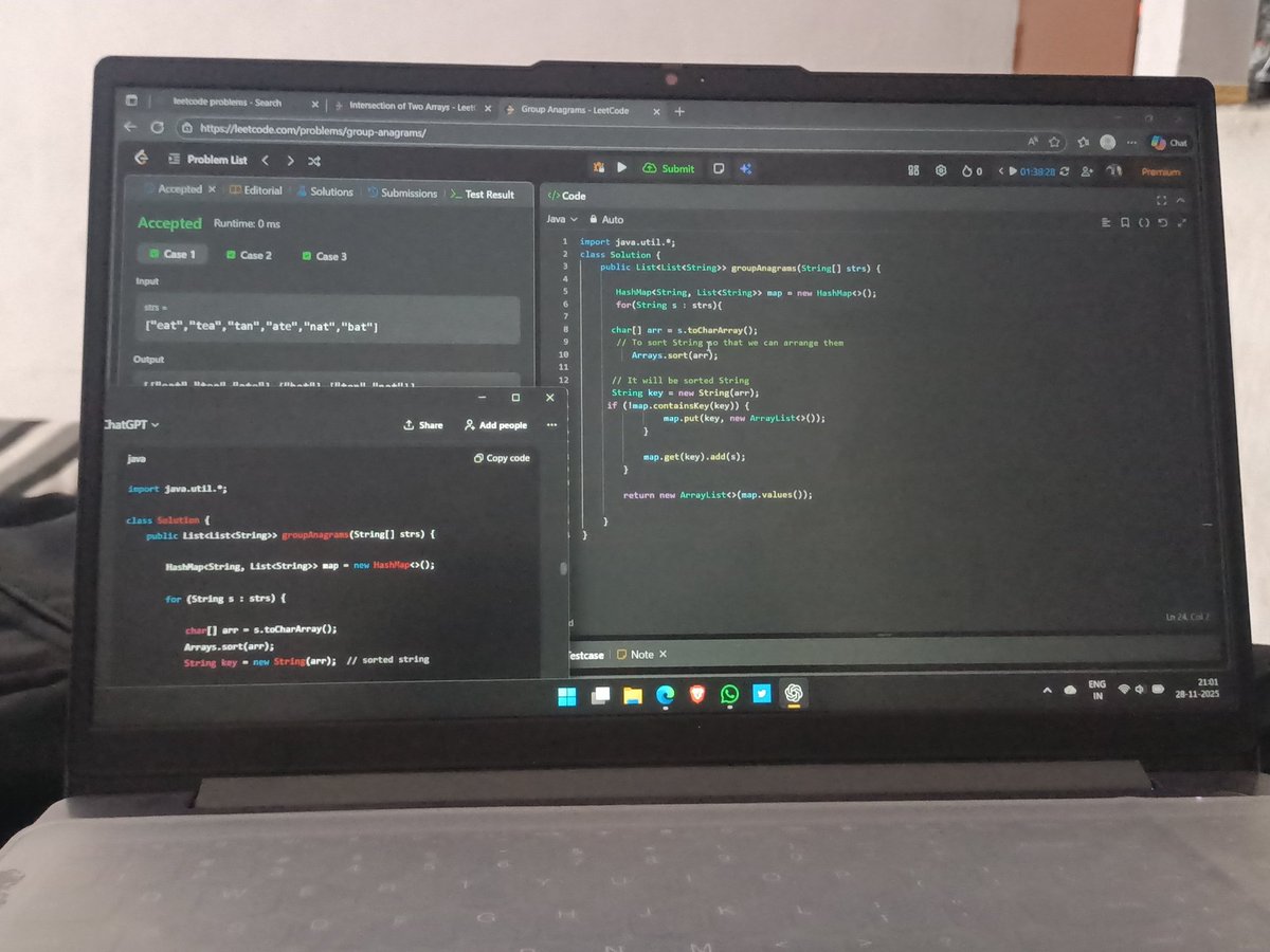 SaurabhSin8534's tweet image. I am the only guy  who can&apos;t solve leet code without chargpt 🤡😢😞

After giving more than. 1:30 hours still can&apos;t solve a medium question of leetcode .....

Hashmap aaj ...kal linked list but na banana 1 trf ...

Suggestion?? 💁💁??

#leetcode  #leetcodeprogress 
#coding