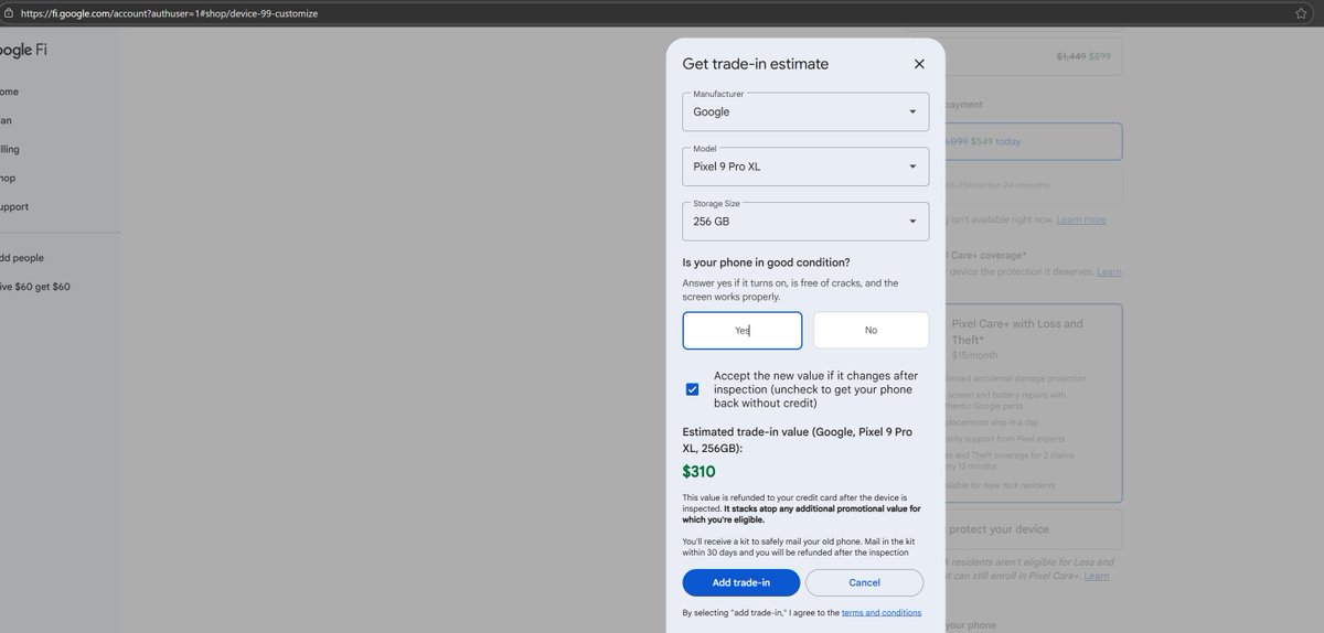 antmichaelx's tweet image. Hey @googlefi @madebygoogle is there any good reason why when shopping on the Google Store, I can get $410 for my trade-in, but the same trade-in is only worth $310 when shopping on the Google Fi site? Seems a little shady. #blackfriday #GooglePixel #googlefi