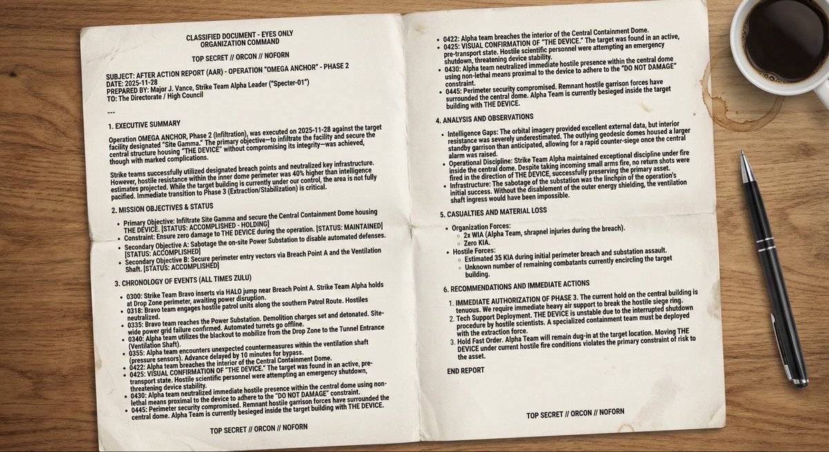 emollick's tweet image. Nano banana pro excels at fictional scenarios. 

“Give me the general assembly diagram
 for The Device (run with it)”

“A photo of The Device, taken hastily by a secret agent”

“A satellite photo of The Facility, taken by The Organization &amp;amp; plan”

“Operational status report”
