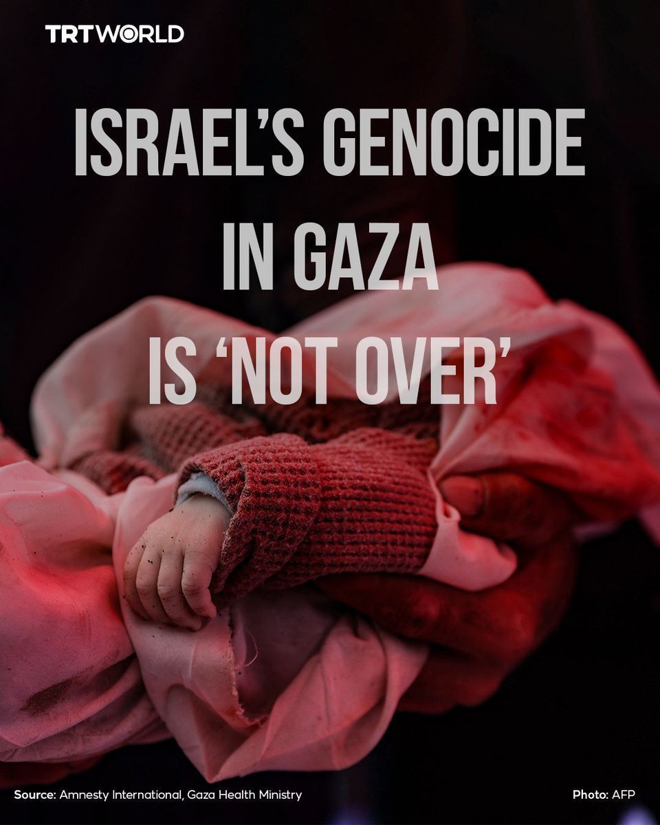 trtworld's tweet image. Amnesty International says Israel is still committing genocidal acts and has killed over 350 Palestinians in Gaza, despite last month’s ceasefire agreement.

The brief lull has not improved conditions, and instead creates &quot;a dangerous illusion that life is returning to normal&quot;