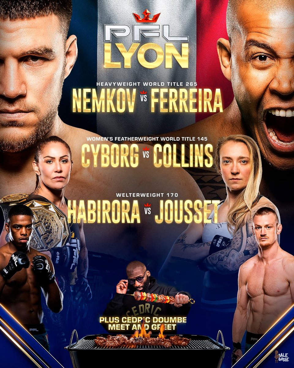 Le PFL revient en France ! 🇫🇷

De nombreuses stars seront à l’affiche, dont Cédric Doumbé, qui tiendra la buvette et le barbecue à l’entrée du LDLC Arena ! 🤩

#PFLLyon