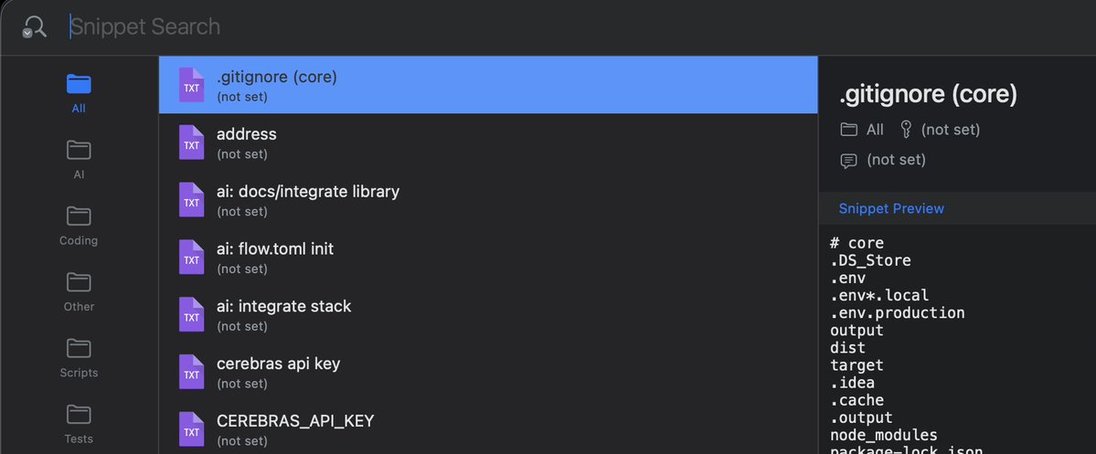 nikivdev's tweet image. image above is snippety.app

I mapped search of it to a+space so its easy to use for me now