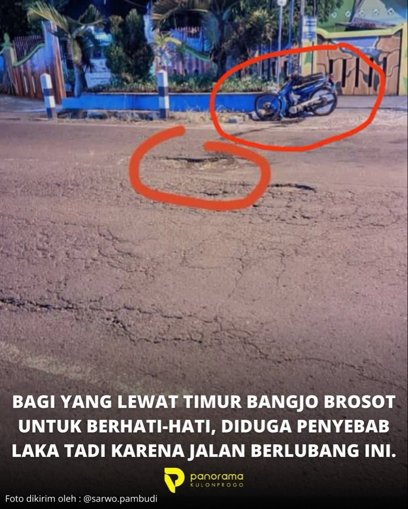 panoramaKP's tweet image. ● Bagi yang lewat timur Bangjo Brosot untuk berhati-hati, diduga penyebab LAKA tadi karena jalan berlubang ini.

● Foto dikirim oleh :
● Lokasi : Timur Bangjo Brosot, Kapanewon Galur, Kulon Progo, Yogyakarta.
#panoramakulonprogo
#kulonprogo
#jogja