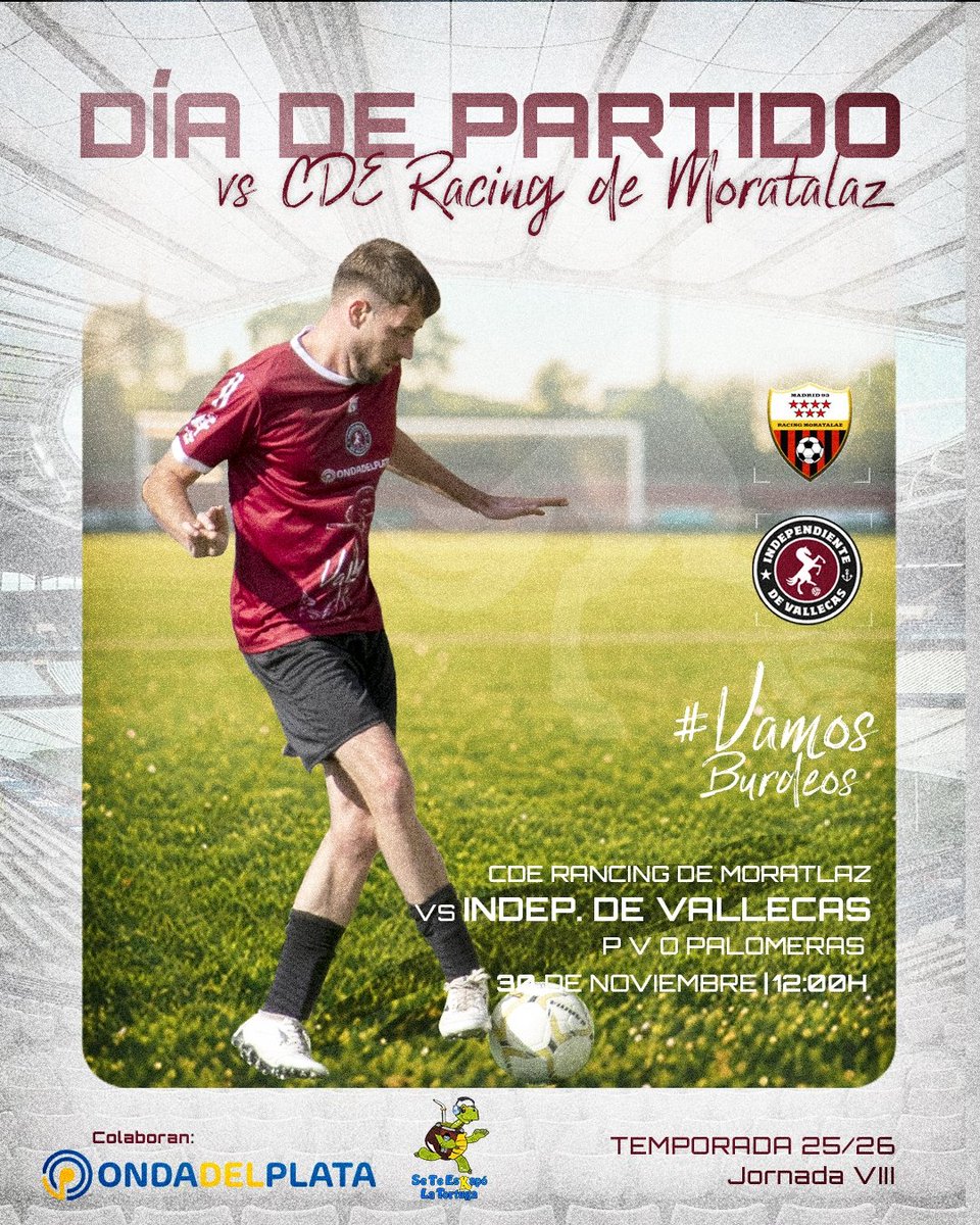 CDIVallecas's tweet image. ⏰¡𝗛𝗢𝗥𝗔𝗥𝗜𝗢 𝗗𝗢𝗠𝗜𝗡𝗚𝗢! 

⚫𝙄𝙉𝘿𝙀𝙋. 𝘿𝙀 𝙑𝘼𝙇𝙇𝙀𝘾𝘼𝙎 (𝙈)⚫

🏟️ Polideportivo Palomeras
🆚 Racing Moratalaz
📆 30 Noviembre
⌚ 12:00 

#independientedevallecas #laburdeos  #juegalaburdeos #fútbolpopular