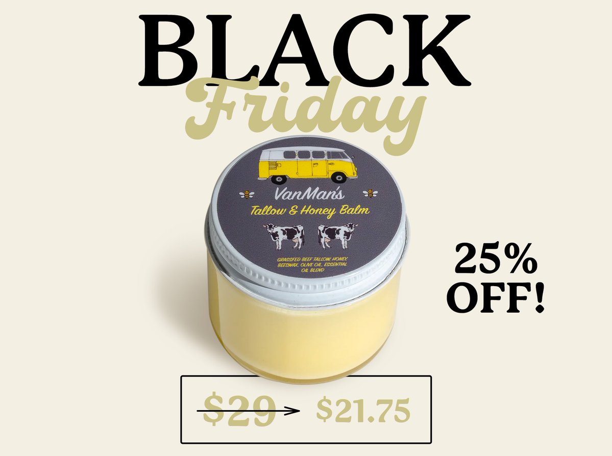 Man_with_a_van's tweet image. The BEST tallow
“I’ve bought many different beef tallows. None compare to the VanMan, so I’ve stopped buying local.   None compare to the smoothe, satin finish I use all over with skin changing results.”        
      - Maryann Martin