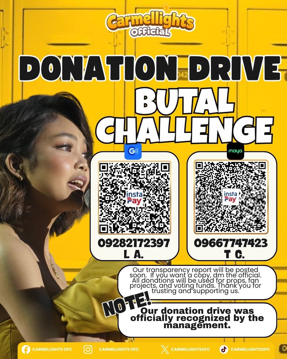 carmellightsofc's tweet photo. Here we go, butal challenge! 💛✨

We are officially launching our BUTAL CHALLENGE, any amount, kahit piso-piso, will already be a big help po for our voting funds na gagamitin para kay Carmelle.

Let’s show our unity and love, Carmellights!
Kahit maliit, basta sabay-sabay, malayo ang mararating natin.

Drop your butal donations and receipts below, and thank you so much po sa patuloy na suporta! 💛🔥

#CarmelleCollado