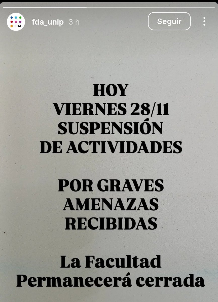 FinanzasArgy's tweet image. 🚨🇦🇷 Suspendieron las clases en la Facultad de Artes de la Universidad Nacional de La Plata por una amenaza de &quot;masacre&quot;