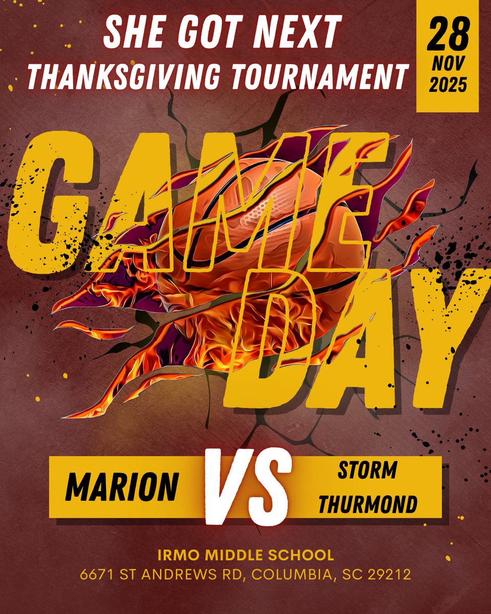 🚨 GAME DAY 🚨
🆚 Storm Thurmond 
📍Irmo Middle School (Columbia SC)
⌚️ 12pm