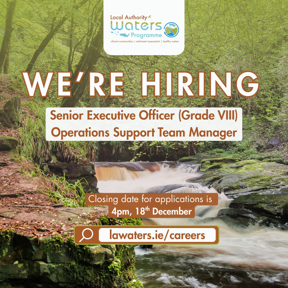 WatersProgramme's tweet image. We&apos;re hiring! LAWPRO is inviting applications for the position of:

🔵 Senior Executive Officer (Grade VIII) - Operations Support Team Manager

The role is based in our Head Office in Clonmel.

Closing date: 4pm, 18th December 2025

Find out more: lawaters.ie/careers