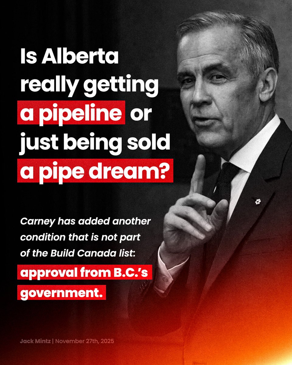 PierrePoilievre's tweet image. Mark Carney has every tool he needs to approve a pipeline to the Pacific today.

Instead, he&apos;s handed a veto to the B.C. premier so he has an excuse when he blocks it.

Get out of the way: conservative.ca/cpc/stop-block…