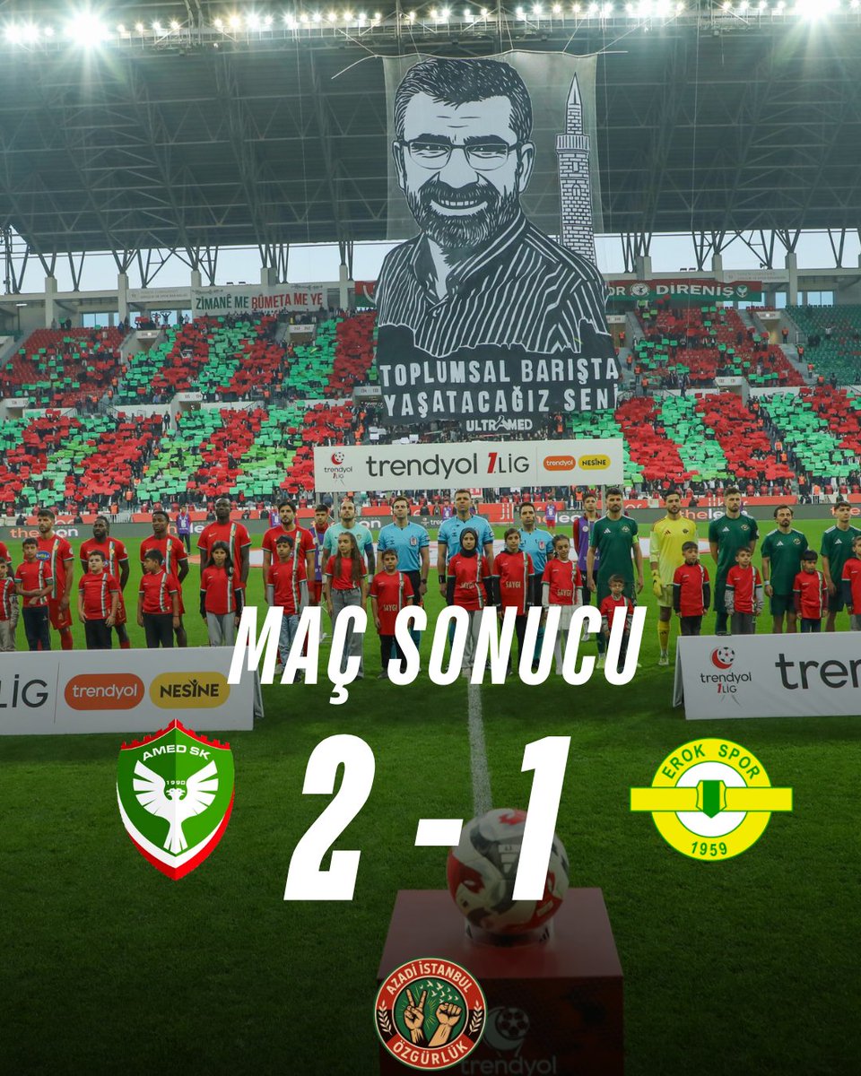 Azadiistanbul's tweet photo. MAÇ SONUCU

Amedspor 2-1 Erokspor

#azadi #azadiistanbul #amedspor #amed #erokspor https://t.co/ajaKQzvO2U