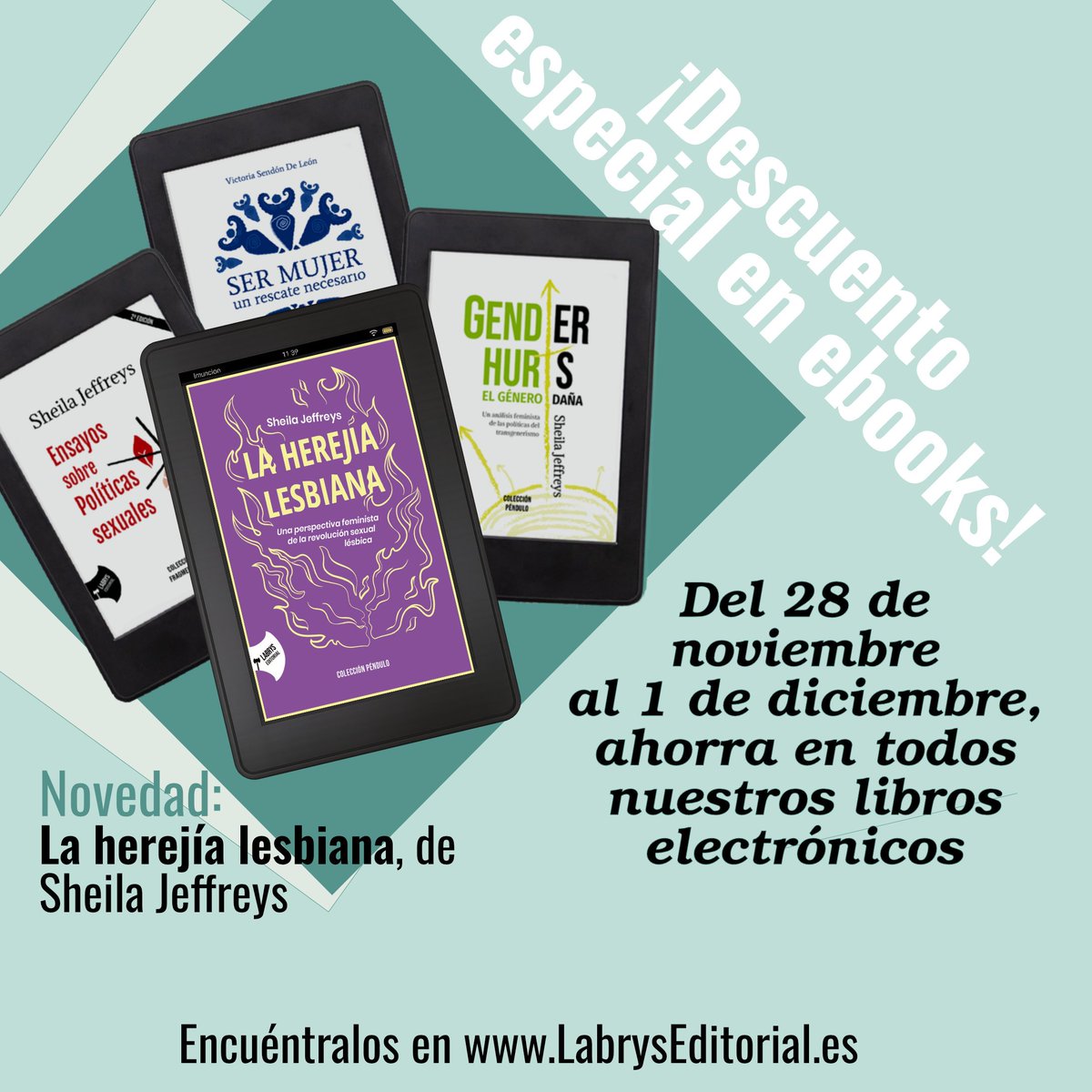 📢 ¡Descuentos y novedades!

📱 ¿Quieres llevar nuestros libros a todas partes? 

📆 En estos días de consumismo loco te ofrecemos una alternativa ecológica, práctica y ¡llena de conciencia feminista.

👉 Encuentra, sólo en nuestra web, todos nuestros ebooks con un descuento