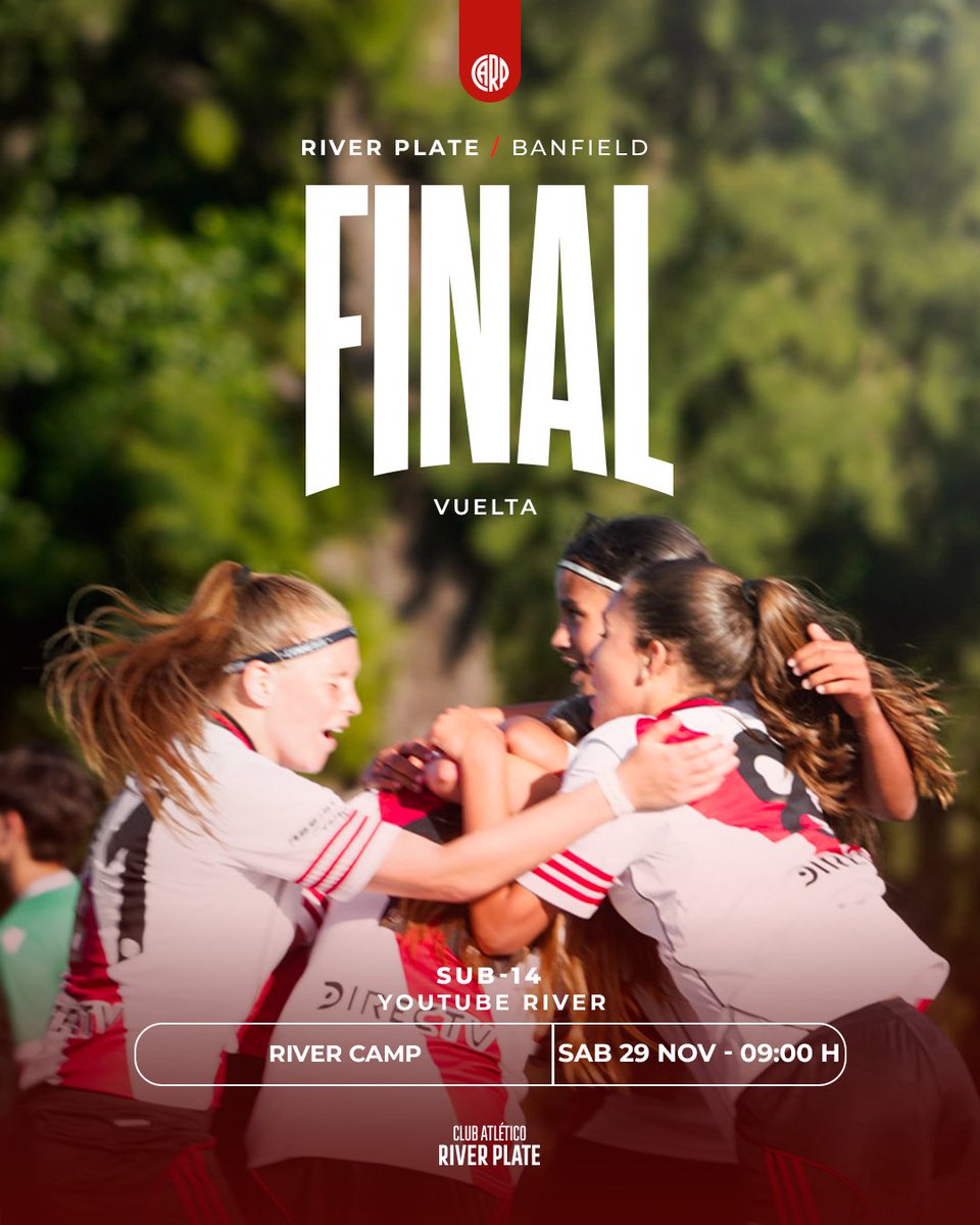 RiverPlateFem's tweet image. 🔜📆 Mañana la categoría Sub-14 juega la vuelta por la final del torneo en River Camp.

📺 YouTube River 

#VamosRiver⚪️🔴⚪️