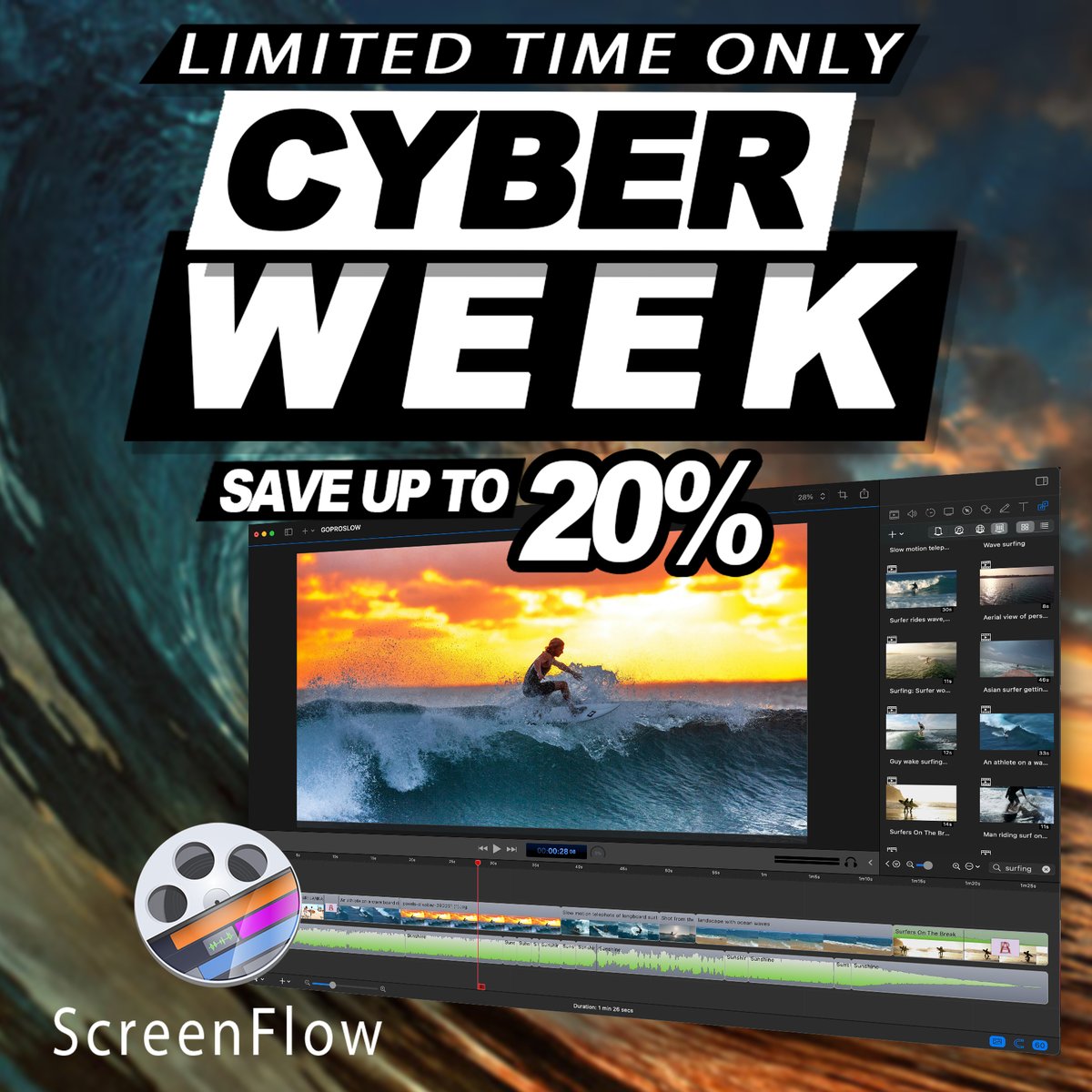 Telestream's tweet image. #BlackFriday and #CyberMonday deals on new #ScreenFlow subscriptions have arrived for a limited time!

Enjoy up to 20% off on the powerful video editing and recording software built exclusively for Mac. Hurry, offers end Friday, December 5: bit.ly/4rkHUK1
