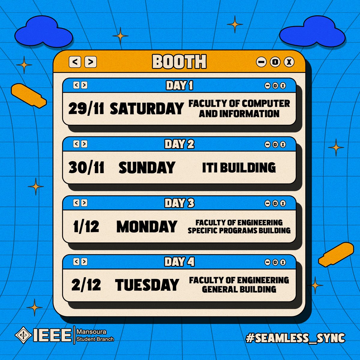 IEEEManSB's tweet image. Once the port goes online, input becomes action, curiosity becomes direction, and every tap initiates a new path.

For four days, four access points activate across Mansoura University.

#IEEE_ManSB
#IEEE_ManCSC
#Seamless_Sync