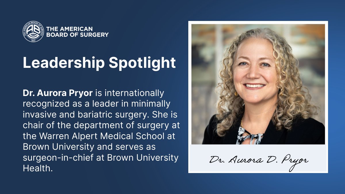 AmBdSurg's tweet image. Meet Dr. Aurora Pryor, chair of the General Surgery Board, member of the ABS Council, and current council recorder. In addition, she serves on the Chairs Committee and Education &amp;amp; Training Committee. Thank you, Dr. Pryor, for your commitment to the certification process.