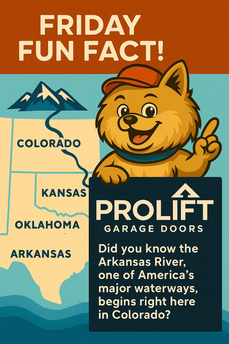ProLiftDoorsCOS's tweet image. 🎉 Friday Fun Fact!
Did you know the Arkansas River, one of America’s major waterways, begins right here in Colorado? 🌄 It winds its way over 1,400 miles through Kansas, Oklahoma, and Arkansas before joining the mighty Mississippi!

#colorado