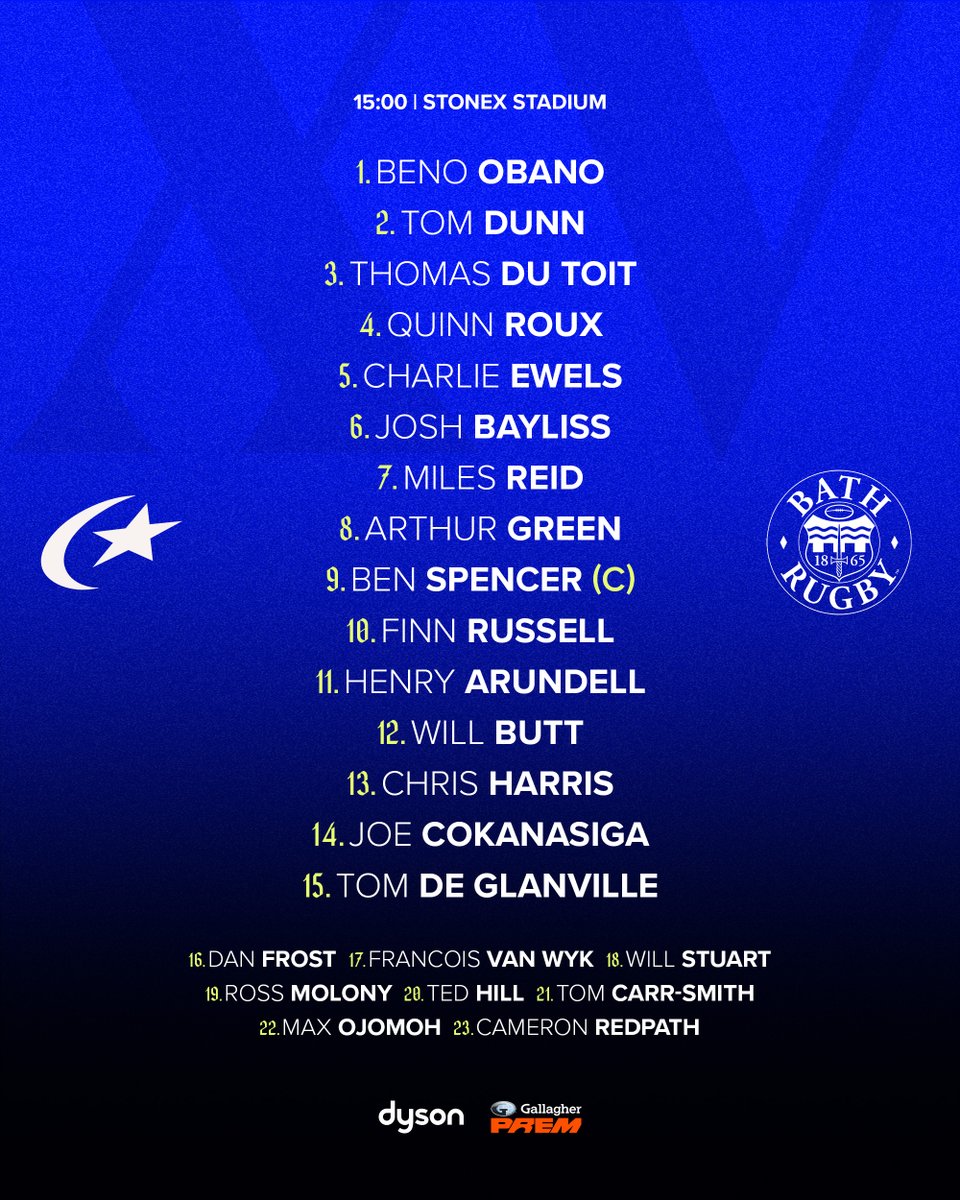 A reminder of today's matchday-23 as we take on Saracens at the StoneX.