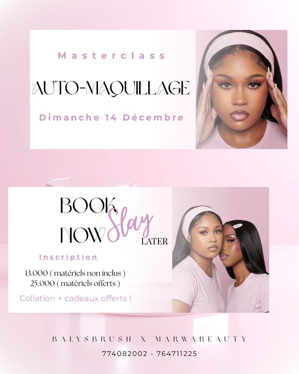 balyboussoo's tweet image. Celles qui veulent apprendre à se maquiller, c’est votre moment. Je vous apprends comment faire un full face en fonction de vos traits du visage, quels teintes de produits choisir tout🤭
En plus je vous offre des petits cadeaux en rentrant, li nehoul ????