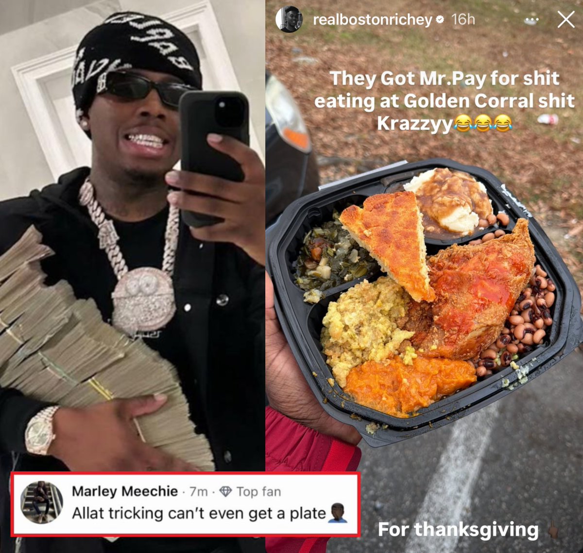 mymixtapez's tweet image. Boston Richey ended up eating at Golden Corral for Thanksgiving despite tricking on women all year 😩