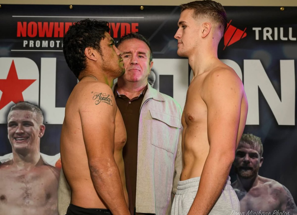 Main event ready

<a href="/tommyhyde99/">Tommy Hyde</a> &amp; Paul Valenzuela have both weighed in ahead of their 8 round light Heavyweight contest in Cork tomorrow night 

Card kicks off at 8pm on <a href="/Triller_TV/">TrillerTV</a> for those who can't be there but want to tune in to watch