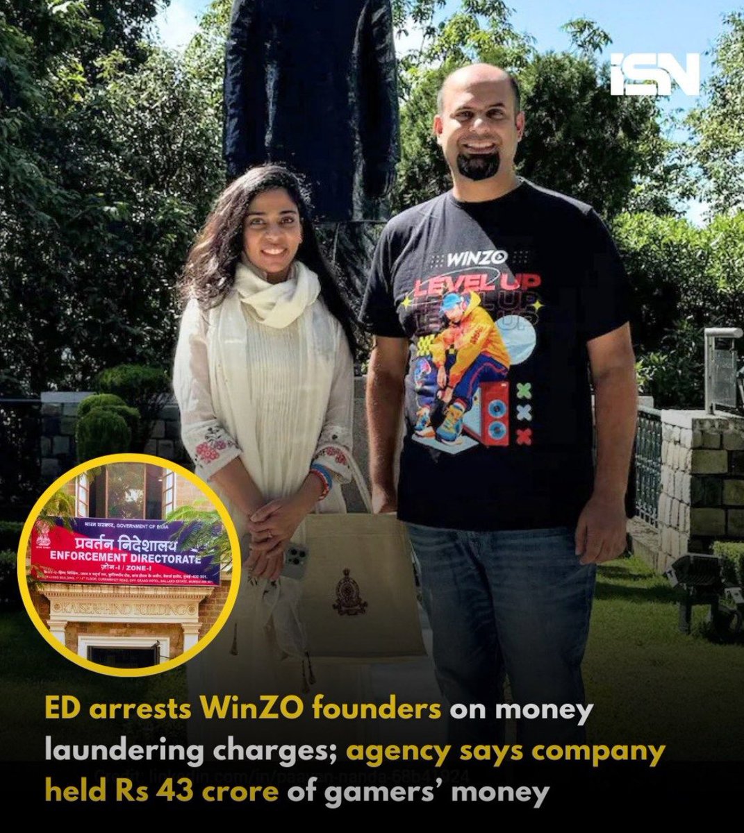 The Enforcement Directorate has arrested WinZO founders Saumya Singh Rathore and Paavan Nanda on money laundering charges, officials said Thursday. 

The duo was taken into custody in Bengaluru on Wednesday after questioning at the agency’s zonal office.

They were produced