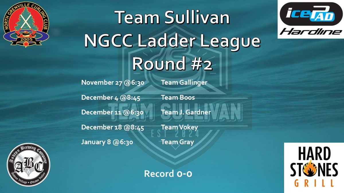 TeamSullivan_NG's tweet photo. Tonight begins round 2 of the @NGCurling Thursday Ladder League. 

Hope to do equally well in the B-Division. 

@AshtonBrew 
@HardStonesGrill 
@HardlineCurling 
@RunbackCurling https://t.co/KsvFDz4cyd