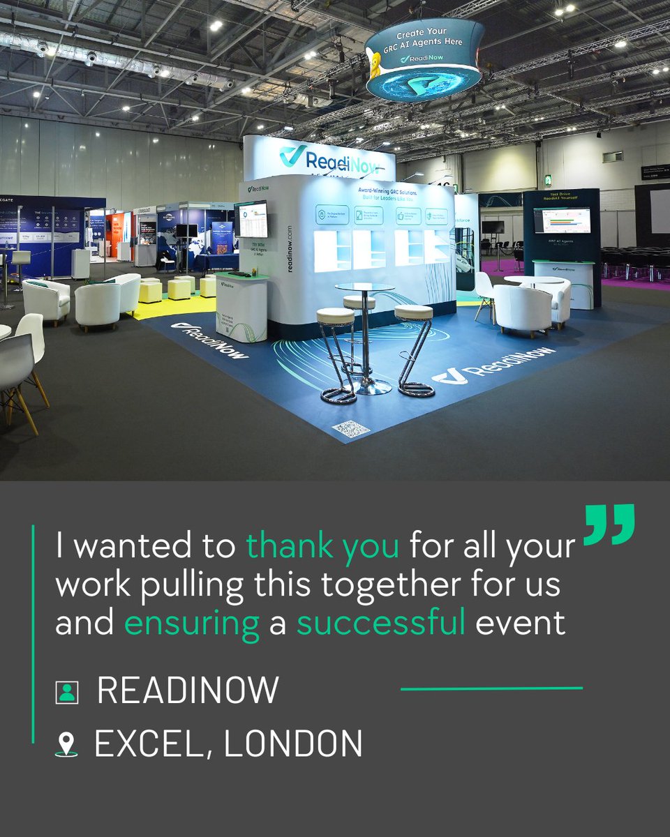 Quadrant2Design's tweet image. A lovely review from our clients ReadiNow at #RISK 2025.

To see more reviews from our clients follow this link - quadrant2design.com/reviews/

#qudrant2design #exhibitionstand #clientreviews #readinow #standdesign