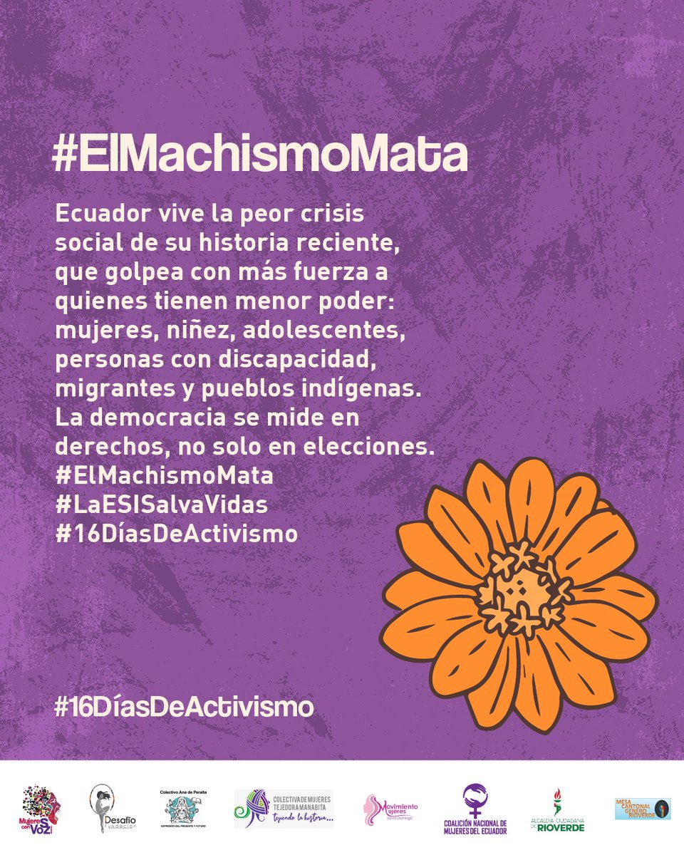 Ecuador vive la peor crisis social que golpea con más fuerza a quienes tienen menor poder. La democracia se mide en derechos no solo en elecciones. #ElMachismoMata #LaESISalvaVidas
<a href="/BeatrizHLeon/">Beatriz H León💜🇺🇦🪆🌻🇪🇨🇵🇾🇺🇾</a>
<a href="/berecordero/">Berenice Cordero</a>
<a href="/PilarRassa/">laverdadduele</a>
<a href="/CeciliaMenaC/">Cecilia Mena Carrera</a>
<a href="/NguyenGuerrero/">Annabell Guerrero Pita ⚖🏄🏽‍♀️🍉</a>
<a href="/forosaludec/">⚕️ FORO SALUD PÚBLICA 🇪🇨</a>
<a href="/TrenzaFeminismo/">TrenzandoFeminismos</a>