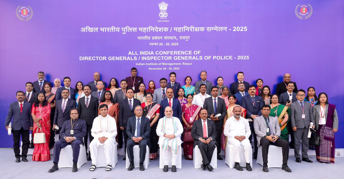 AmitShah's tweet image. Today, in the DGsP/IGsP Conference reiterated the significance of accuracy of intelligence, clarity of objectives, and synergy in action to shield the nation from new age threats. The discussions held in this Conference would help in preparing a Roadmap for Policing towards…