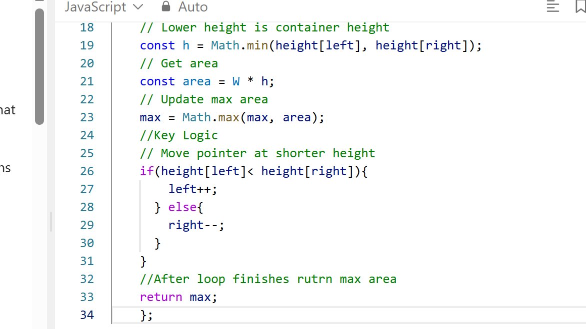 ChibuikemLucas's tweet image. “Today’s LeetCode Blind 75: Container With Most Water.
Funny how the whole problem collapses once you realize one thing:
Move. The. Shorter. Side.

Most of y’all fighting O(n²) demons while I’m out here cruising with two pointers.”

#Leetcode #leetcode75