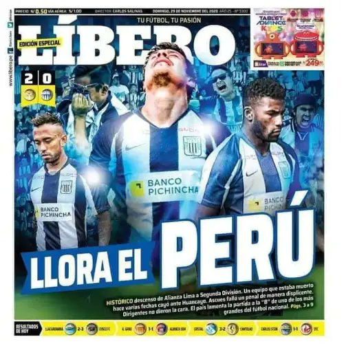 Un 28 de noviembre del 2020 <a href="/ClubALoficial/">Club Alianza Lima</a> descendió por segunda vez en su historia en un campo de fútbol. Jugando todos sus encuentros en Lima, Alianza Lima descendió a la segunda división tal como lo había hecho en 1938. Meses después volvería de la manera más vergonzosa y esa