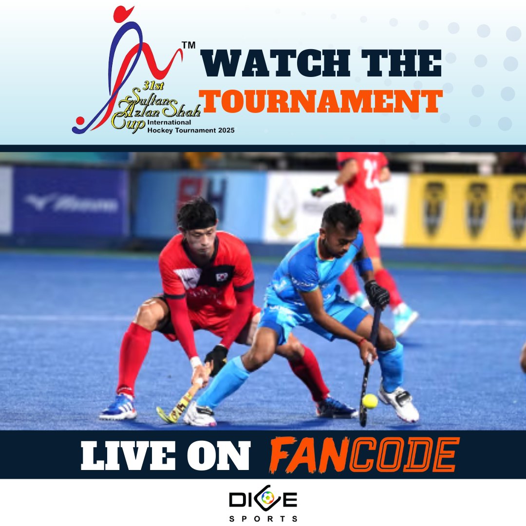 godiceverse's tweet image. 🏑 Excited to share that the Sultan Azlan Shah Cup 2025 will stream LIVE on FanCode!
Asia’s iconic hockey tournament, now at your fingertips.
Global distribution by DICE Sports.

#Hockey #SultanAzlanShahCup #FanCode #DICEVerse #DICESports #LiveSports