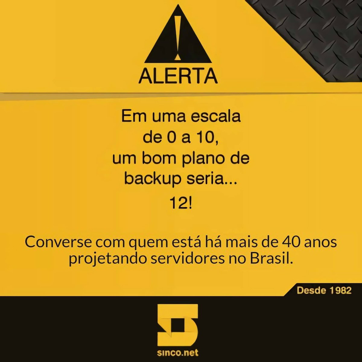Sinco_Brasil's tweet image. Sua empresa está fechando o mês segura?
Hj é dia de fazer aquele #backup full, né?

Numa escala de 0 a 10, um bom plano de #backup seria 12!

Converse com quem está #Desde1982 construindo #Servidores no #Brasil e insistindo que #BKP é fundamental!
Sinco.net/ZAP