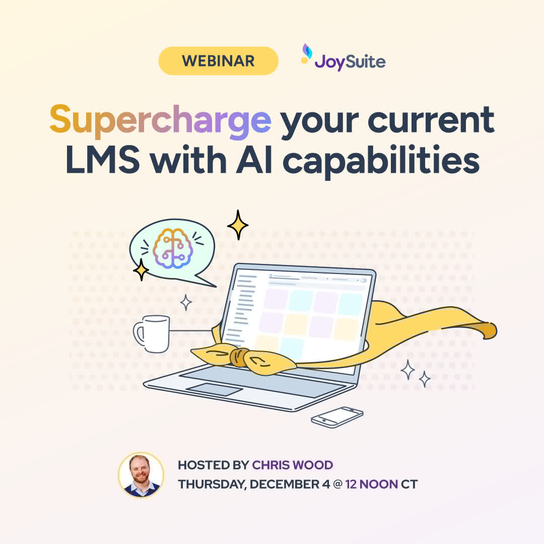 getjoysuite's tweet image. Your LMS doesn&apos;t have to be dumb—make it smart with JoySuite&apos;s AI assistant. #LearningTech #L&amp;amp;D Webinar: Supercharge Your LMS with JoySuite AI joysuite.com/webinar-superc…