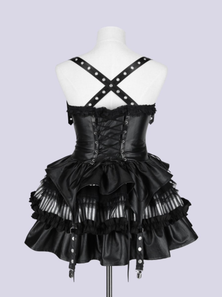 🖤IMVAL / Lace Frill Leather Dress🤍 レザーとフリル、透け感