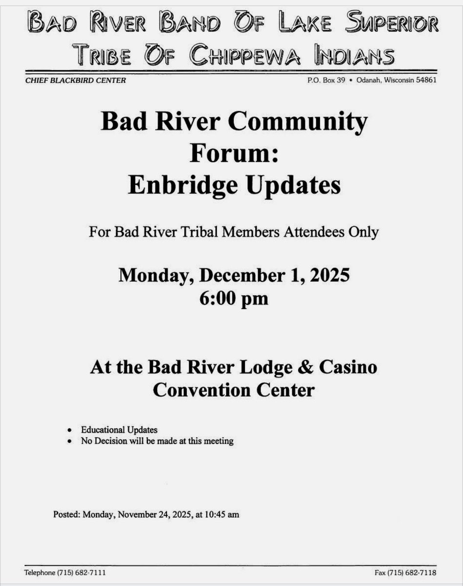 nativeVFE's tweet image. Native Voices for Energy is Thankful for Bad River Council's discussion and Enbridge updates