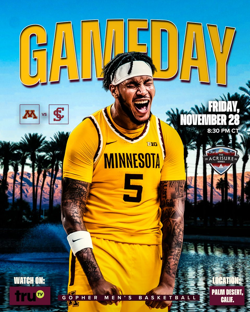 GopherMBB's tweet image. Gophers vs. Broncos tonight🔥

🆚 Santa Clara
📅 Friday, Nov. 28
⏰ 8:30 p.m. CT
📍 Palm Desert, Calif.
📺 trutv.com/watchtrutv
📻 z.umn.edu/awvn

#TeamTogether