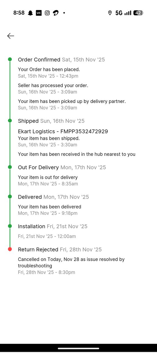 Keyurgamit's tweet photo. @flipkartsupport @Flipkart @FlipkartSellers  @urbancompany_UC @UC_Assist
@Flipkart is doing ridiculous things now. My return/replacement request was rejected 3 times and now it's repeating and giving new dates every times. https://t.co/KJwEeU4wss
