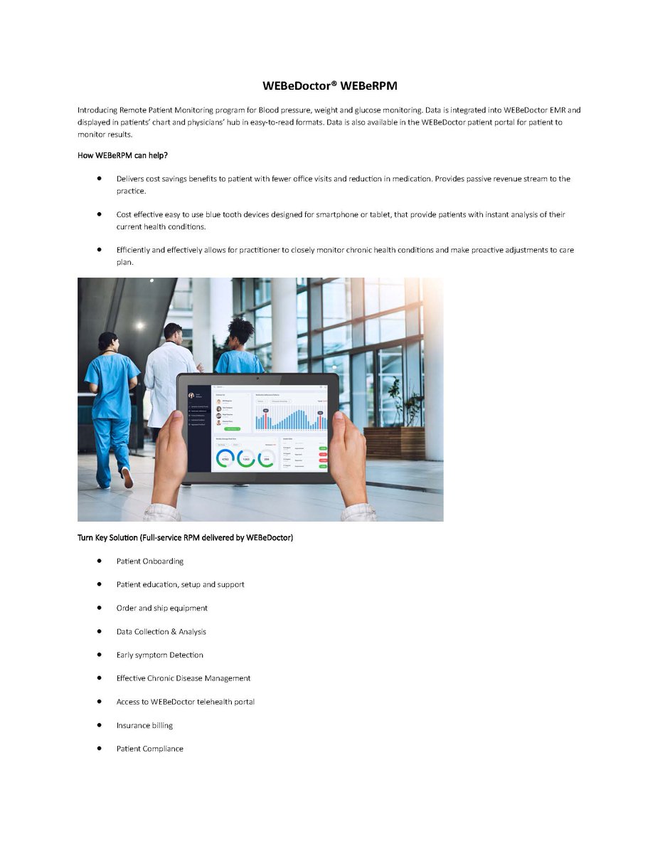 webedoctor's tweet image. Increase your patient revenue with Remote Patient Monitoring with WEBeDoctor RPM and CCM services. Call us at 714-990-3999 to set up a 15-day free trial to try all of our services.