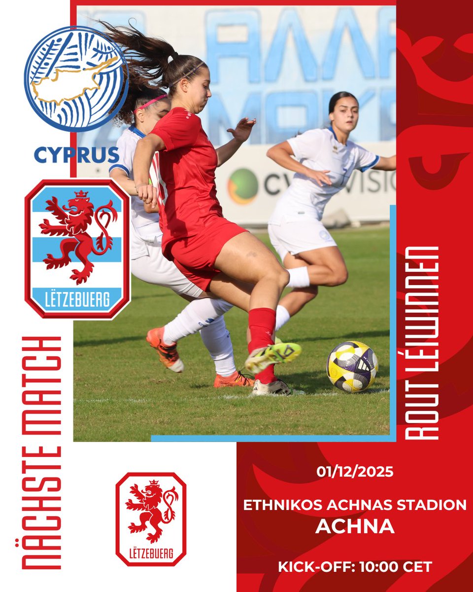 🇨🇾🇱🇺

📆 01.12.2025
⏰ 10:00 CET
📺 RTL Livestream

#RoudeLéiwHuelSe #RoutLéiwinnen #CYPLUX