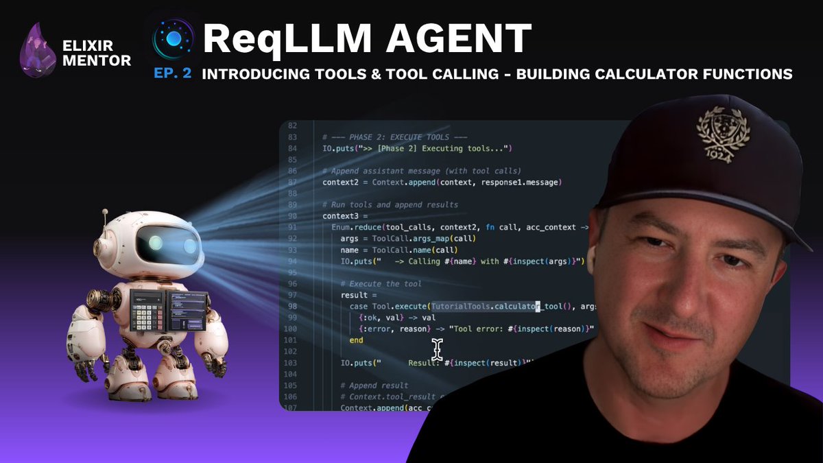 jacob_luetzow's tweet image. 🛠️ New tutorial! Learn tool calling in ReqLLM - build a calculator that lets LLMs execute real Elixir functions. @mikehostetler breaks down the complete request-response-execute cycle. #myelixirstatus #elixirlang
youtube.com/watch?v=yu3z0u…