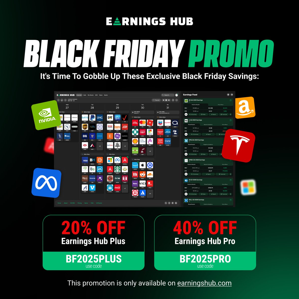 EarningsHubHQ's tweet image. BLACK FRIDAY IS HERE!

Get access to the best Earnings Website on the planet for just $38 for a YEAR of PLUS or just $119 for PRO!