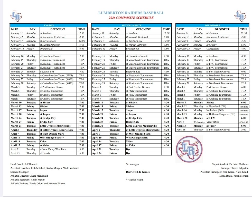 2026 Schedule. We start 7 weeks from today!