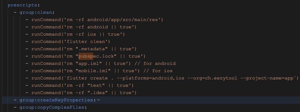 JoreinMunongo's tweet image. Dumb or Genius?

added scripts option to my package &apos;fluttergen&apos; and tried something. 
when I run &quot;fluttergen&quot;, &apos;prescripts&apos; section deletes android and ios folders and recreates them. I can run the command 1000 times and the app works no problem.😄

#Flutter #Dart #Dev