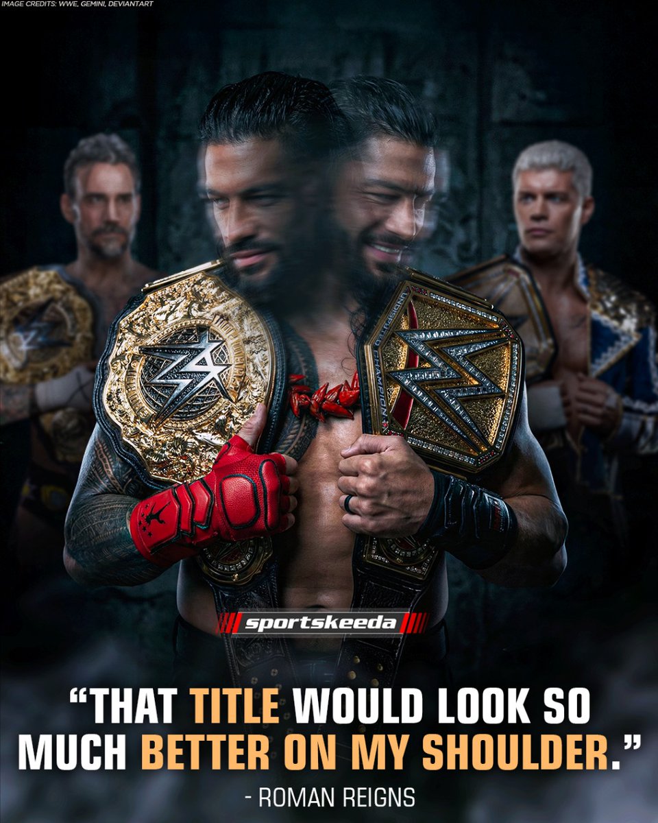 WWWROMANS63's tweet photo. That title would look much better on my shoulder 
- Roman Reigns 

SPORTSKEEDA just dropped a poster for the GOAT. 🐐☝️

#RomanReigns https://t.co/5Ld2RD50Cl
