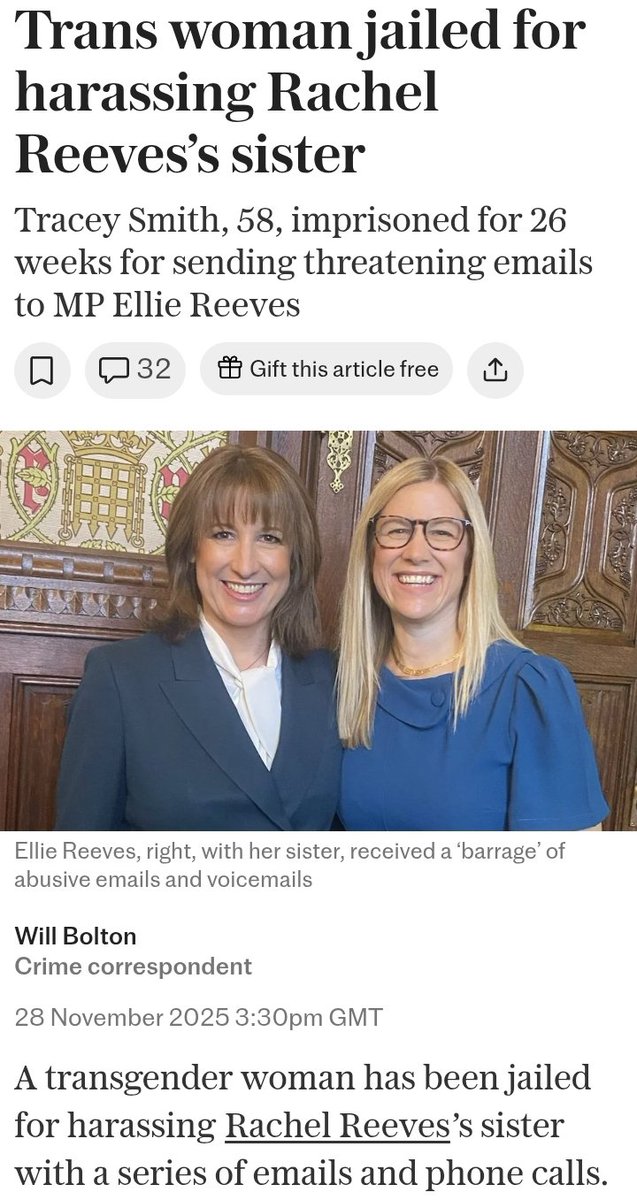 A Trans stalker has been jailed for harassing Labour MP Ellie Reeves. 🏳️‍⚧️