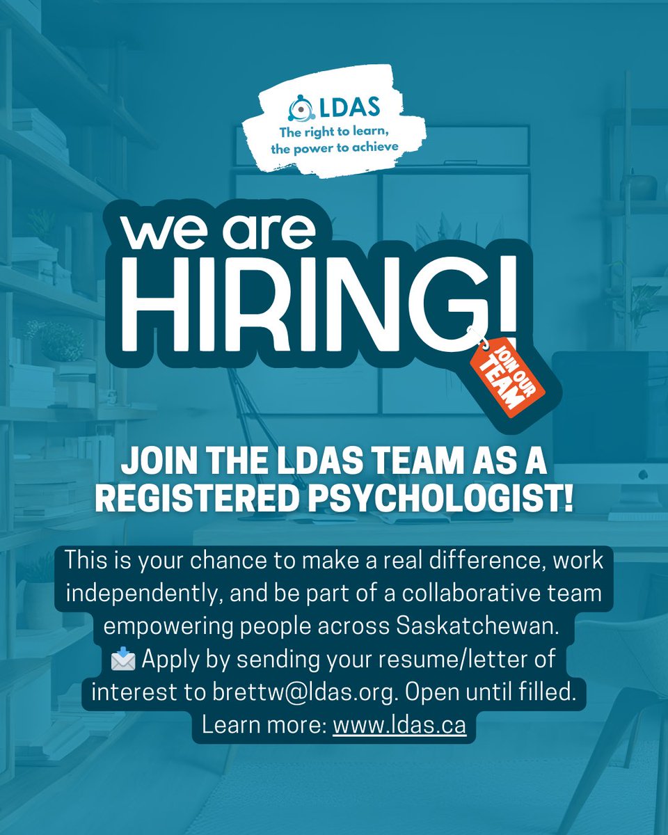 This is your chance to make a real difference, work independently, and be part of a collaborative team empowering people across Saskatchewan. 🩵🩵🩵

📩 Apply by sending your resume/letter of interest to brettw@ldas.org. Open until filled.

👉 Learn more: ldas.ca