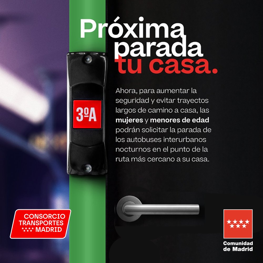 CRT_Madrid's tweet photo. 🕺 ¿Vas a salir por la noche este fin de semana? Recuerda que si vuelves en autobús interurbano nocturno, puedes solicitar al conductor la parada a demanda.

✅ Con este servicio aumenta tu seguridad y evitas trayectos largos de camino a casa.

+ info: https://t.co/XDqPav8KaZ https://t.co/dPDe1ma8a5